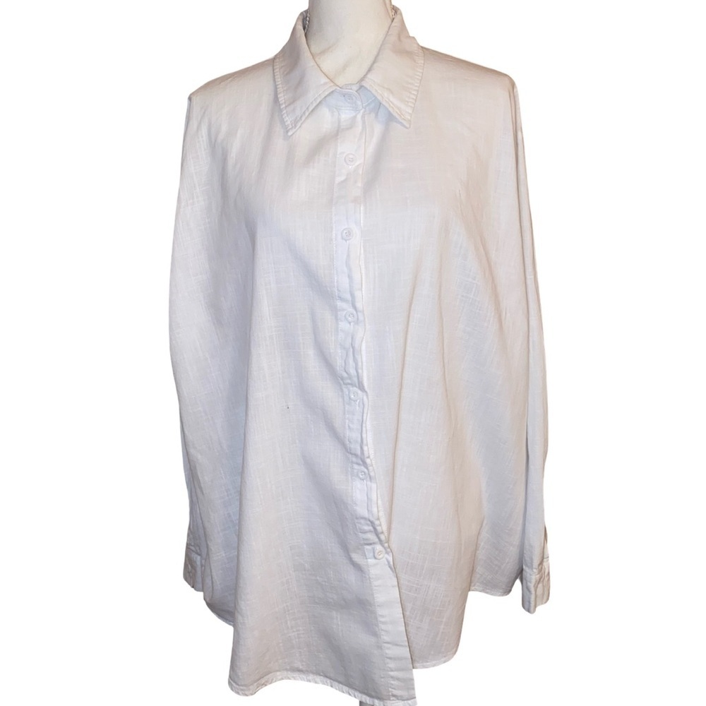 IN’ VOLAND Long Sleeve Plus Size Linen Oxford Shirt Casual Collared White SZ 28W